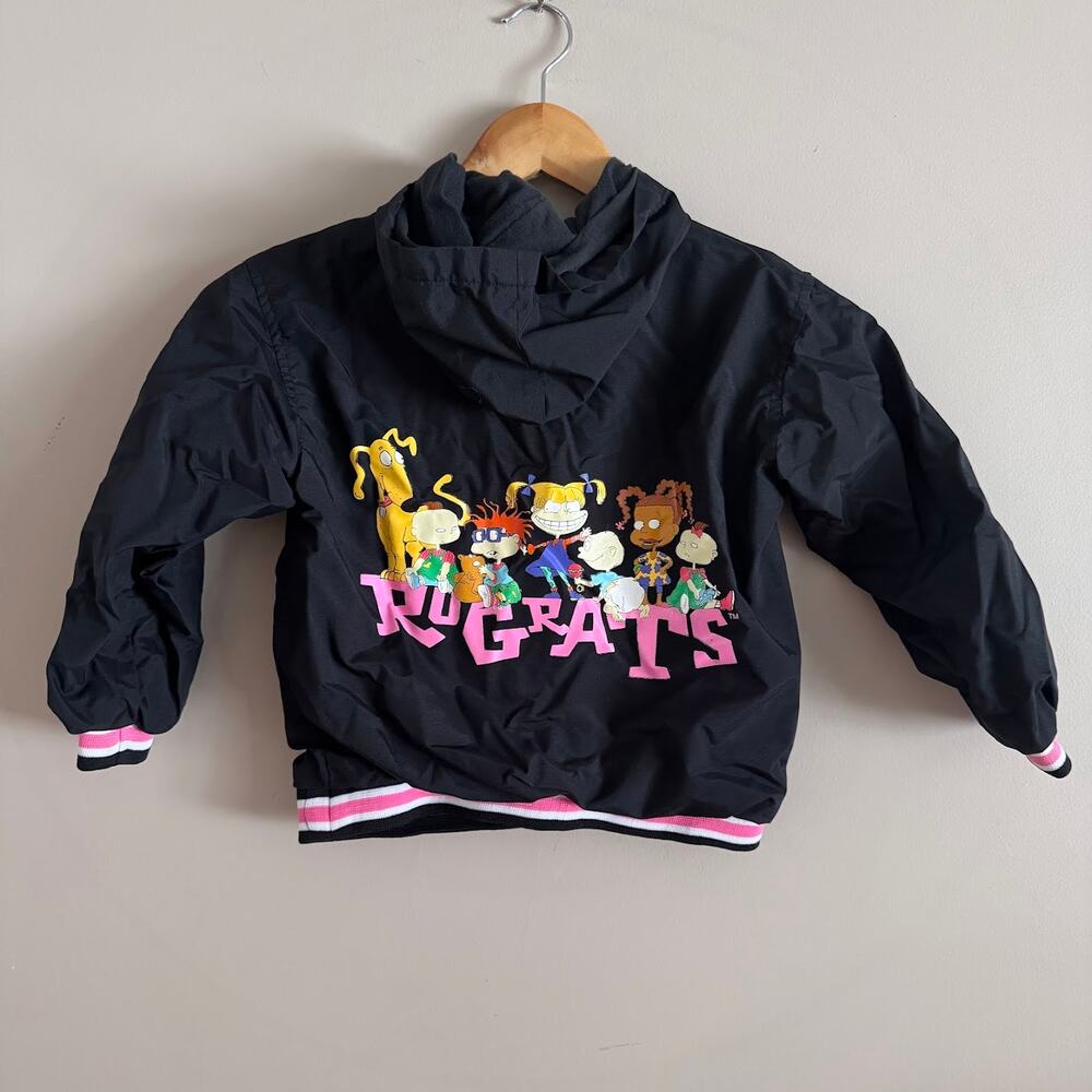 Vintage Nickelodeon Rugrats Black Windbreaker Jacket Kids 6 Tommy Chuckie 90s - Picture 1 of 5